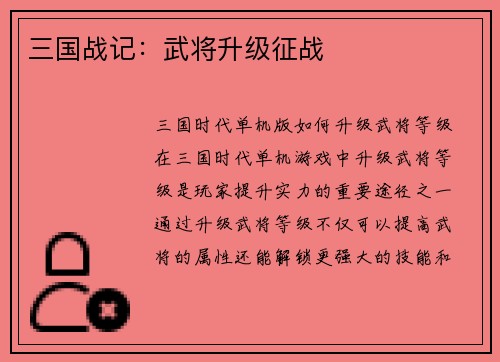 三国战记：武将升级征战